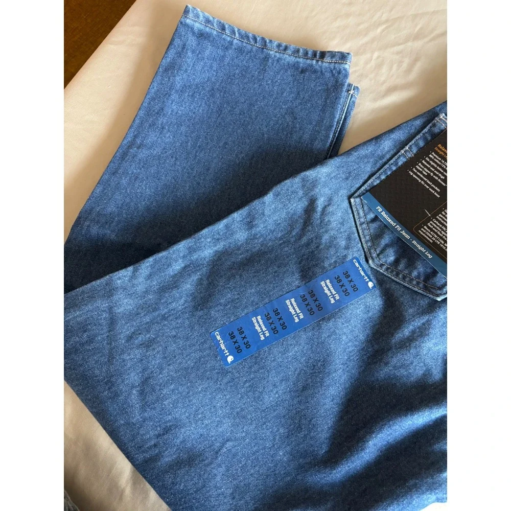Carhartt FR Relaxed Fit Straight Leg Jeans Mens 38x30 Blue Denim FRB160 DNM HRC3
